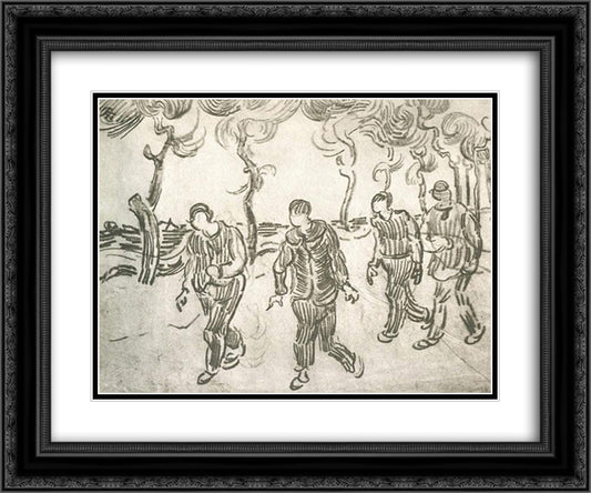 Four Men on a Road with Pine Trees 24x20 Black Ornate Wood Framed Art Print Poster with Double Matting by Van Gogh, Vincent