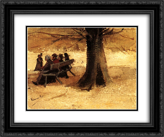 Four People on a Bench 24x20 Black Ornate Wood Framed Art Print Poster with Double Matting by Van Gogh, Vincent