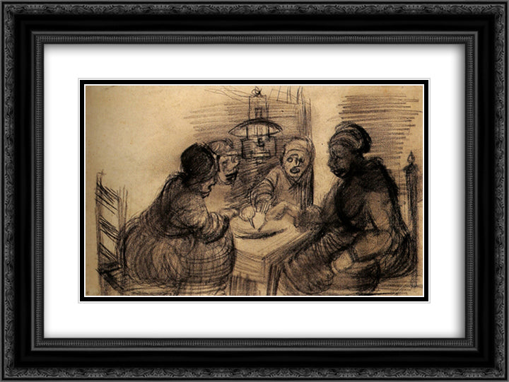 Four People Sharing a Meal 24x18 Black Ornate Wood Framed Art Print Poster with Double Matting by Van Gogh, Vincent