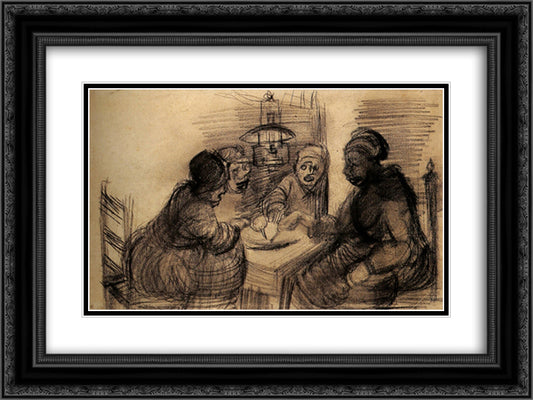 Four People Sharing a Meal 24x18 Black Ornate Wood Framed Art Print Poster with Double Matting by Van Gogh, Vincent