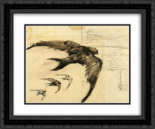 Four Swifts with Landscape Sketches 24x20 Black Ornate Wood Framed Art Print Poster with Double Matting by Van Gogh, Vincent