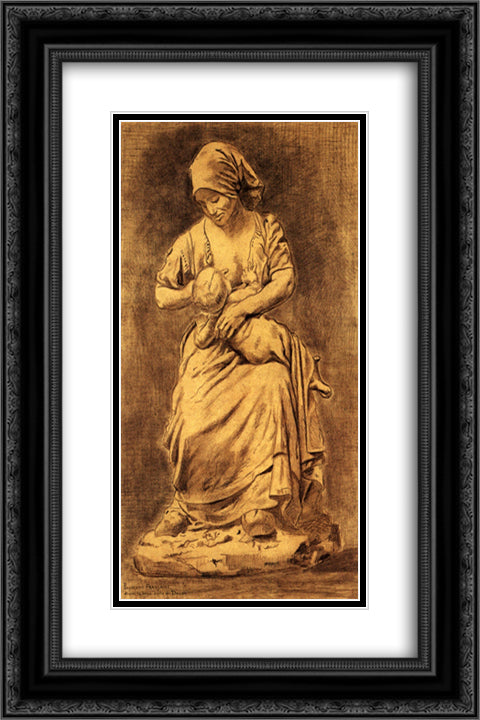 French Peasant Woman Suckling Her Baby after Dalou 16x24 Black Ornate Wood Framed Art Print Poster with Double Matting by Van Gogh, Vincent