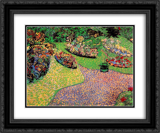 Garden in Auvers 24x20 Black Ornate Wood Framed Art Print Poster with Double Matting by Van Gogh, Vincent