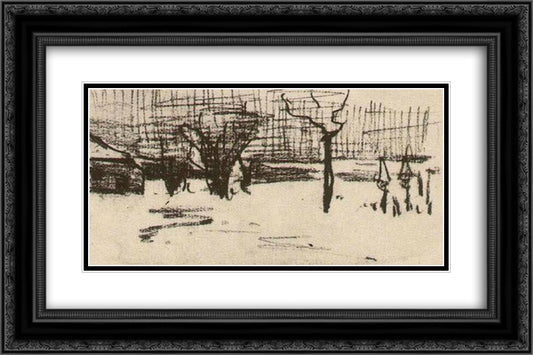 Garden in the Snow 24x16 Black Ornate Wood Framed Art Print Poster with Double Matting by Van Gogh, Vincent