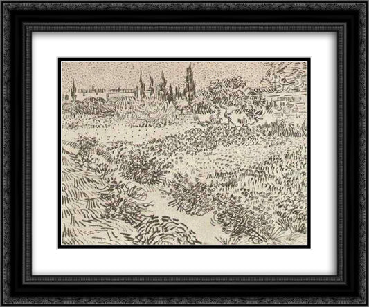 Garden with Flowers 24x20 Black Ornate Wood Framed Art Print Poster with Double Matting by Van Gogh, Vincent