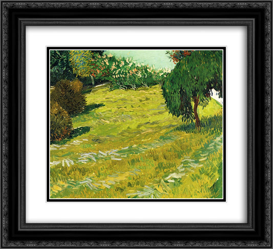 Garden with Weeping Willow 22x20 Black Ornate Wood Framed Art Print Poster with Double Matting by Van Gogh, Vincent