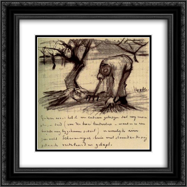 Gardener near a Gnarled Apple Tree 20x20 Black Ornate Wood Framed Art Print Poster with Double Matting by Van Gogh, Vincent