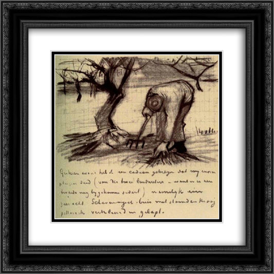 Gardener near a Gnarled Apple Tree 20x20 Black Ornate Wood Framed Art Print Poster with Double Matting by Van Gogh, Vincent