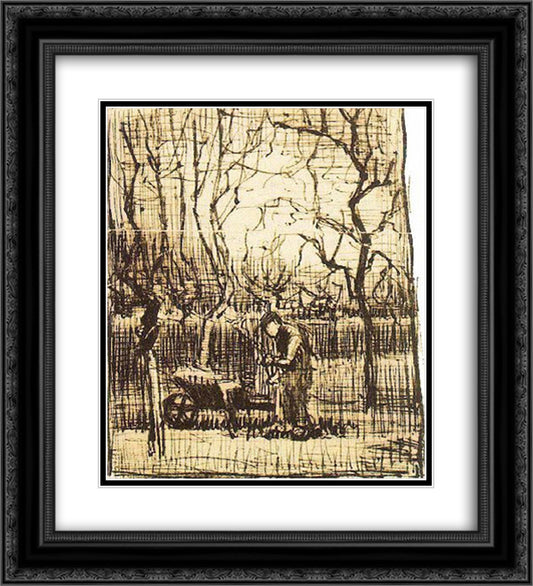 Gardener with a Wheelbarrow 20x22 Black Ornate Wood Framed Art Print Poster with Double Matting by Van Gogh, Vincent