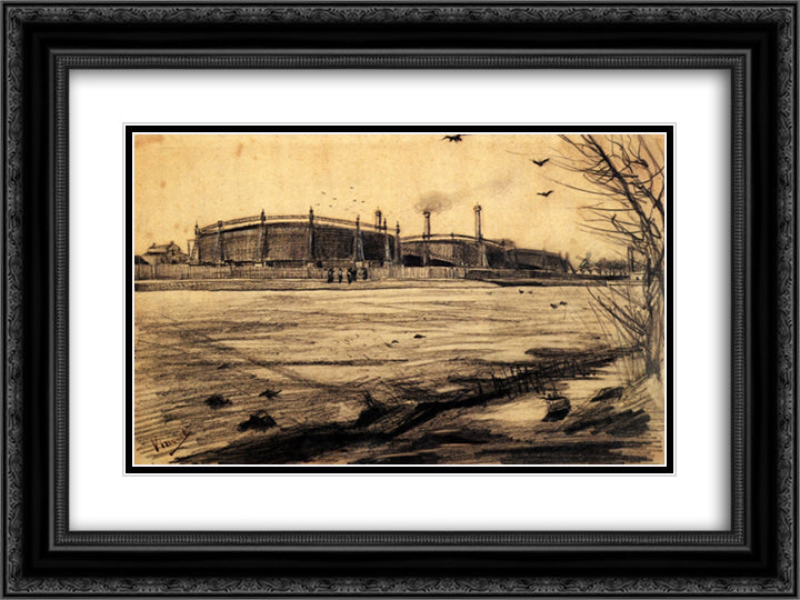 Gasworks 24x18 Black Ornate Wood Framed Art Print Poster with Double Matting by Van Gogh, Vincent