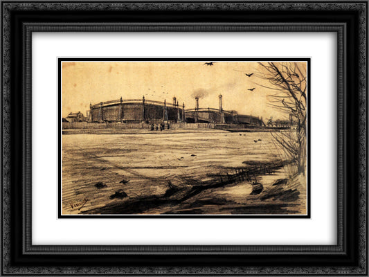 Gasworks 24x18 Black Ornate Wood Framed Art Print Poster with Double Matting by Van Gogh, Vincent
