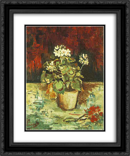 Geranium in a Flowerpot 20x24 Black Ornate Wood Framed Art Print Poster with Double Matting by Van Gogh, Vincent