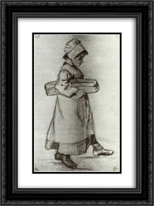 Girl Carrying a Loaf of Bread 18x24 Black Ornate Wood Framed Art Print Poster with Double Matting by Van Gogh, Vincent