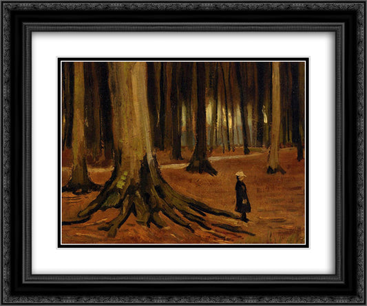 Girl in the Woods 24x20 Black Ornate Wood Framed Art Print Poster with Double Matting by Van Gogh, Vincent