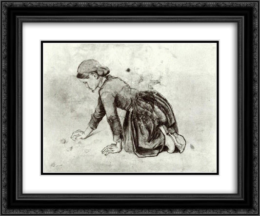 Girl Kneeling 24x20 Black Ornate Wood Framed Art Print Poster with Double Matting by Van Gogh, Vincent