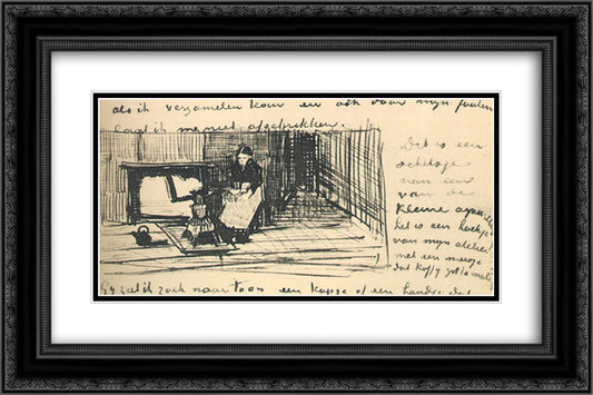 Girl near the Stove, Grinding Coffee 24x16 Black Ornate Wood Framed Art Print Poster with Double Matting by Van Gogh, Vincent