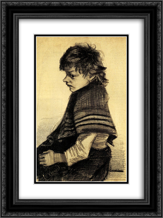 Girl with a Shawl 18x24 Black Ornate Wood Framed Art Print Poster with Double Matting by Van Gogh, Vincent
