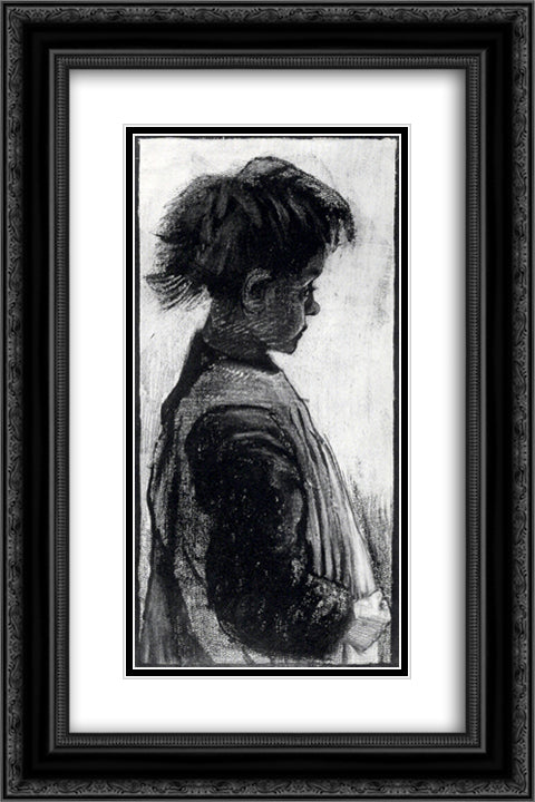 Girl with Pinafore, Half-Figure 16x24 Black Ornate Wood Framed Art Print Poster with Double Matting by Van Gogh, Vincent
