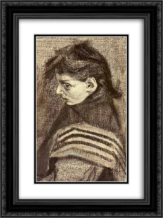 Girl with Shawl, Half-Figure 18x24 Black Ornate Wood Framed Art Print Poster with Double Matting by Van Gogh, Vincent