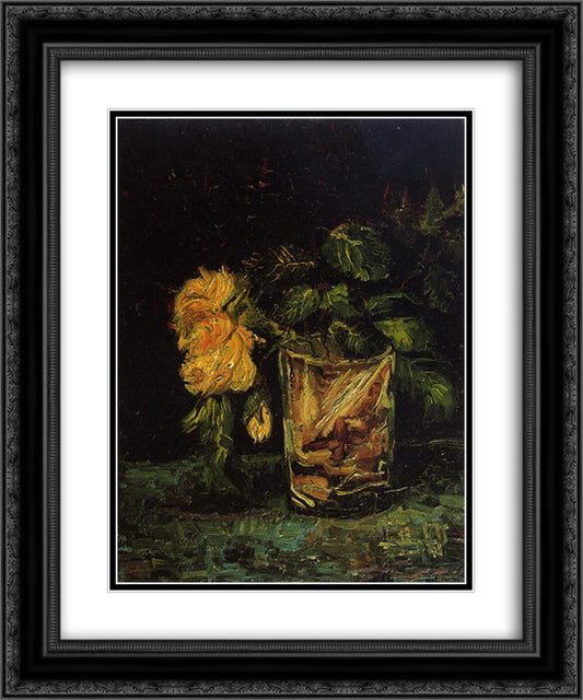 Glass with Roses 20x24 Black Ornate Wood Framed Art Print Poster with Double Matting by Van Gogh, Vincent