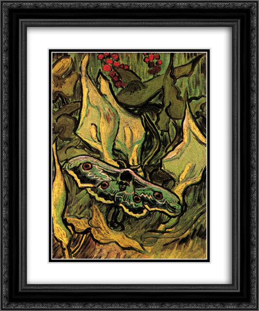 Great Peacock Moth 20x24 Black Ornate Wood Framed Art Print Poster with Double Matting by Van Gogh, Vincent