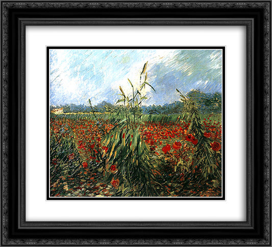 Green Ears of Wheat 22x20 Black Ornate Wood Framed Art Print Poster with Double Matting by Van Gogh, Vincent