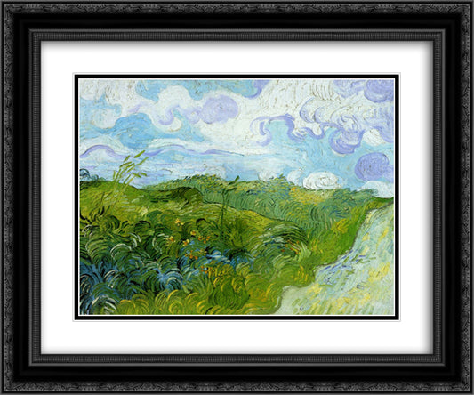 Green Wheat Fields 24x20 Black Ornate Wood Framed Art Print Poster with Double Matting by Van Gogh, Vincent