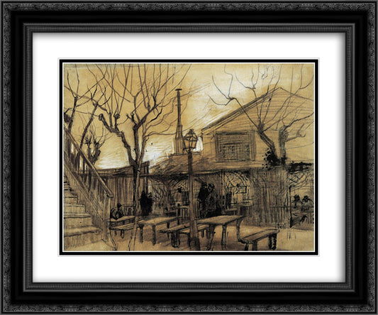 Guinguette 24x20 Black Ornate Wood Framed Art Print Poster with Double Matting by Van Gogh, Vincent
