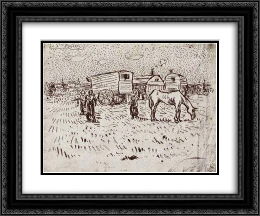 Gypsies at Saintes-Maries 24x20 Black Ornate Wood Framed Art Print Poster with Double Matting by Van Gogh, Vincent