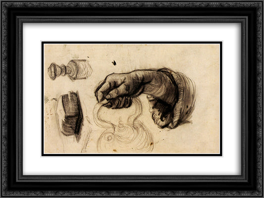 Hand with a Pot, the Knob of a Chair and a Hunk of Bread 24x18 Black Ornate Wood Framed Art Print Poster with Double Matting by Van Gogh, Vincent