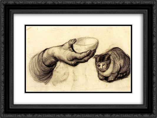 Hand with Bowl and a Cat 24x18 Black Ornate Wood Framed Art Print Poster with Double Matting by Van Gogh, Vincent