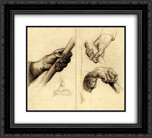 Hands with a Stick 22x20 Black Ornate Wood Framed Art Print Poster with Double Matting by Van Gogh, Vincent