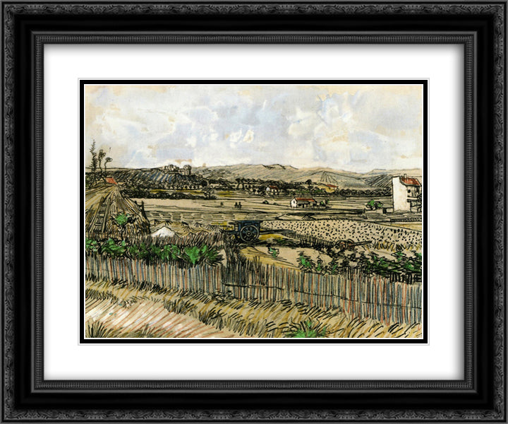 Harvest in Provence, at the Left Montmajour 24x20 Black Ornate Wood Framed Art Print Poster with Double Matting by Van Gogh, Vincent