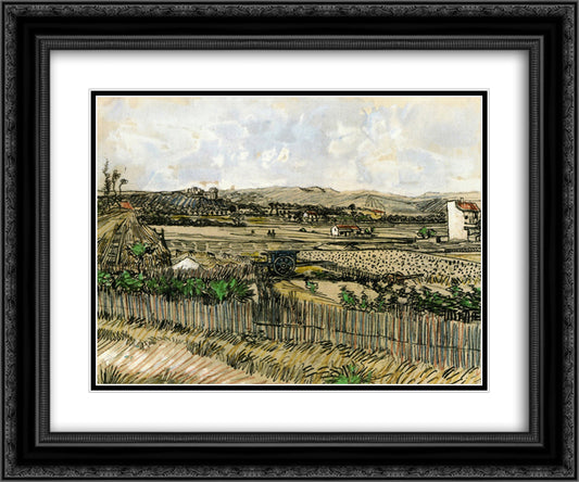 Harvest in Provence, at the Left Montmajour 24x20 Black Ornate Wood Framed Art Print Poster with Double Matting by Van Gogh, Vincent