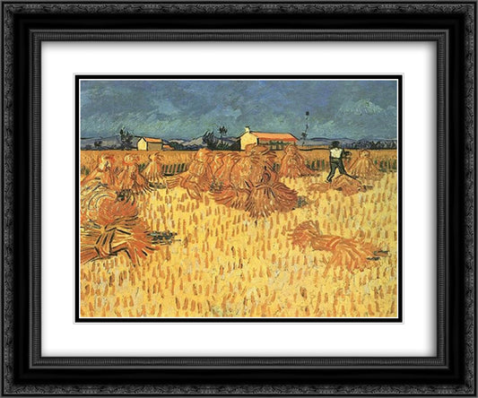 Harvest in Provence 24x20 Black Ornate Wood Framed Art Print Poster with Double Matting by Van Gogh, Vincent