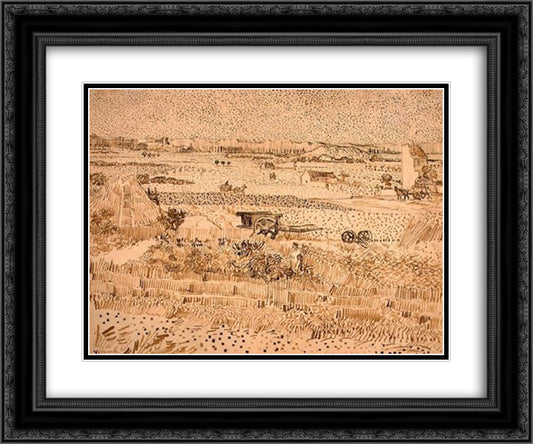 Harvest Landscape 24x20 Black Ornate Wood Framed Art Print Poster with Double Matting by Van Gogh, Vincent