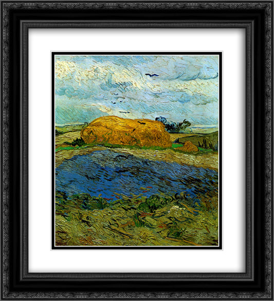 Haystack under a Rainy Sky 20x22 Black Ornate Wood Framed Art Print Poster with Double Matting by Van Gogh, Vincent