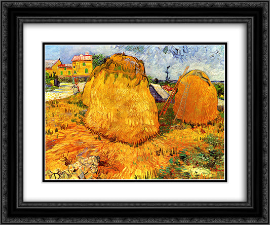 Haystacks in Provence 24x20 Black Ornate Wood Framed Art Print Poster with Double Matting by Van Gogh, Vincent