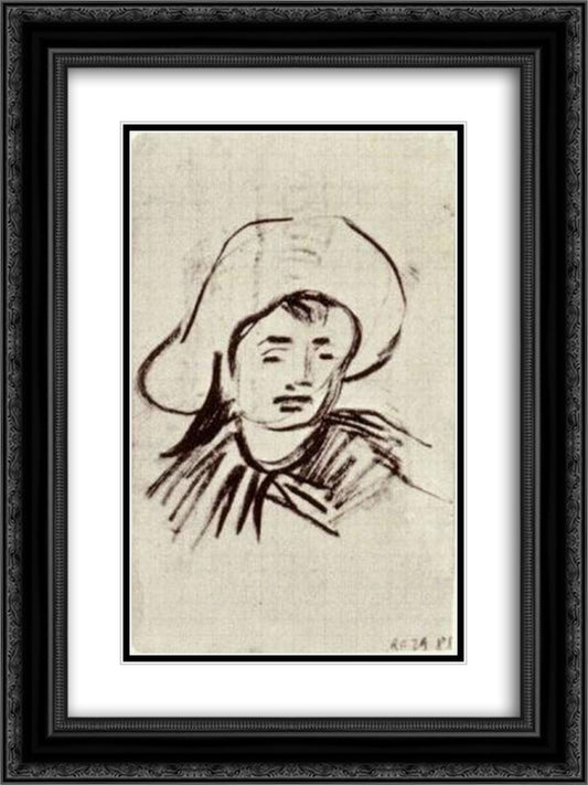 Head of a Boy with Broad-Brimmed Hat 18x24 Black Ornate Wood Framed Art Print Poster with Double Matting by Van Gogh, Vincent