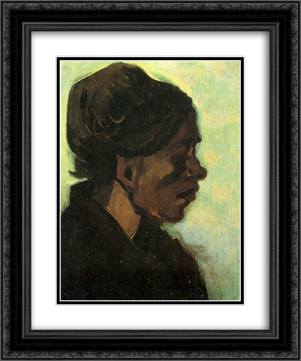 Head of a Brabant Peasant Woman with Dark Cap 20x24 Black Ornate Wood Framed Art Print Poster with Double Matting by Van Gogh, Vincent