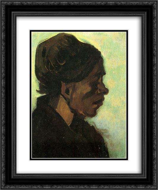 Head of a Brabant Peasant Woman with Dark Cap 20x24 Black Ornate Wood Framed Art Print Poster with Double Matting by Van Gogh, Vincent