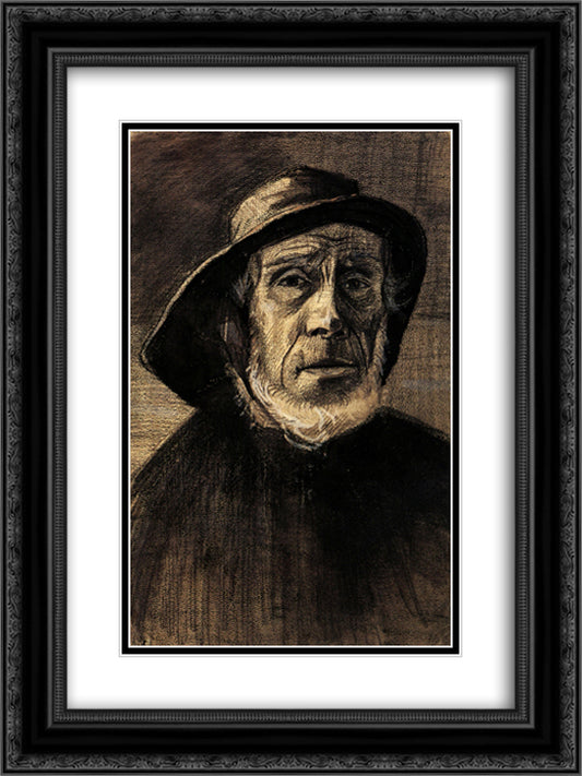 Head of a Fisherman with a Fringe of Beard and a Sou'wester 18x24 Black Ornate Wood Framed Art Print Poster with Double Matting by Van Gogh, Vincent