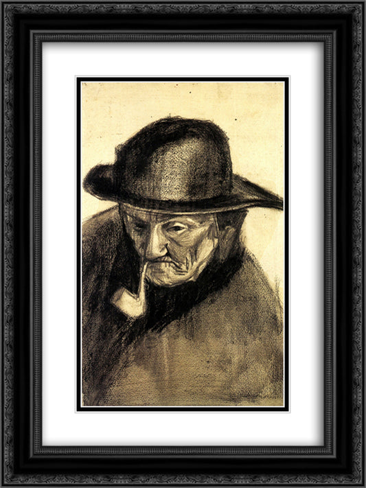 Head of a Fisherman with a Sou'wester 18x24 Black Ornate Wood Framed Art Print Poster with Double Matting by Van Gogh, Vincent