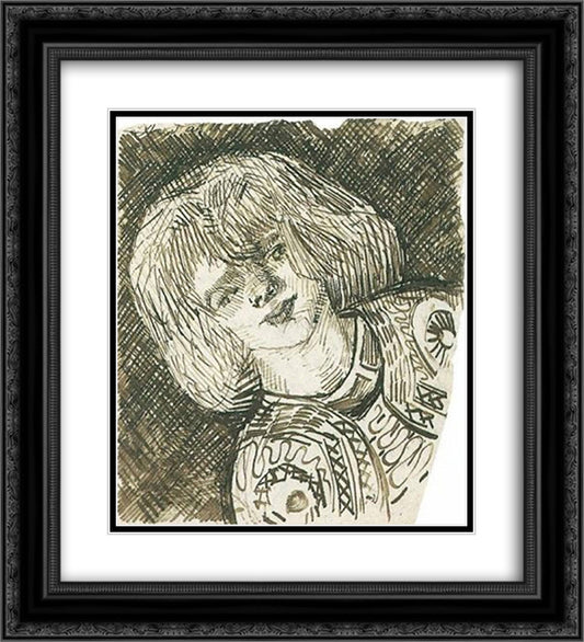 Head of a Girl 20x22 Black Ornate Wood Framed Art Print Poster with Double Matting by Van Gogh, Vincent