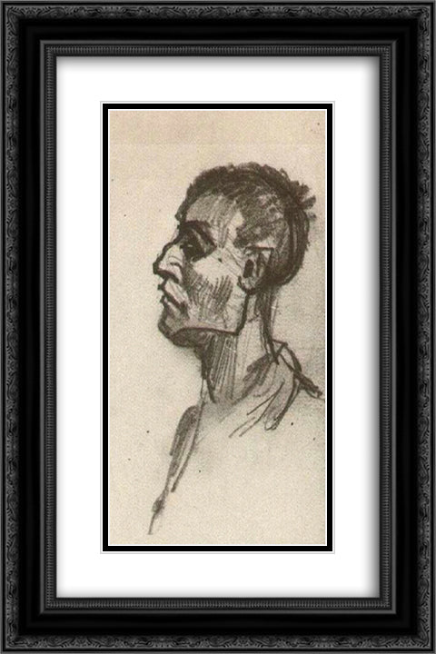 Head of a Man, Bareheaded 16x24 Black Ornate Wood Framed Art Print Poster with Double Matting by Van Gogh, Vincent