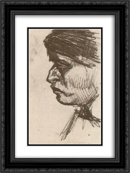 Head of a Man 18x24 Black Ornate Wood Framed Art Print Poster with Double Matting by Van Gogh, Vincent