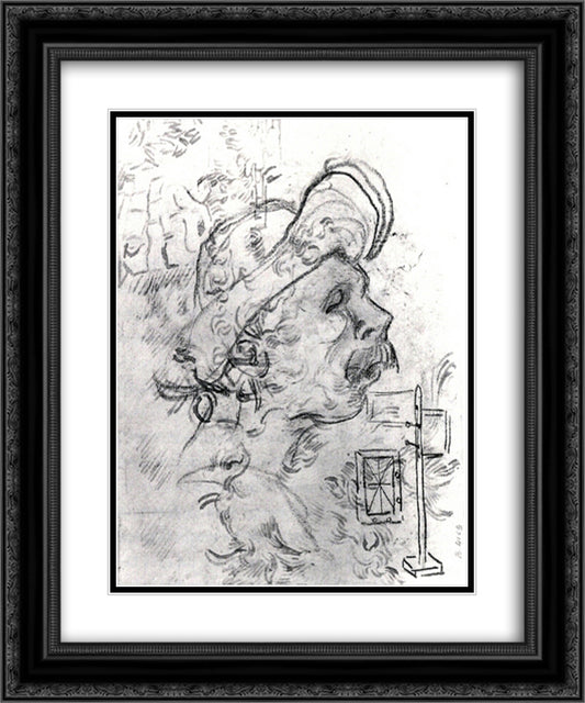 Head of a Man with a Hat, a Perspective Frame, and Other Sketches 20x24 Black Ornate Wood Framed Art Print Poster with Double Matting by Van Gogh, Vincent
