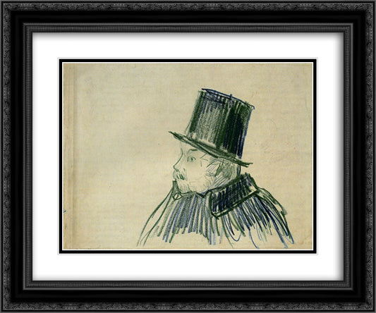 Head of a Man with a Top Hat 24x20 Black Ornate Wood Framed Art Print Poster with Double Matting by Van Gogh, Vincent