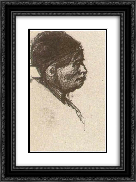 Head of a Man with Cap 18x24 Black Ornate Wood Framed Art Print Poster with Double Matting by Van Gogh, Vincent