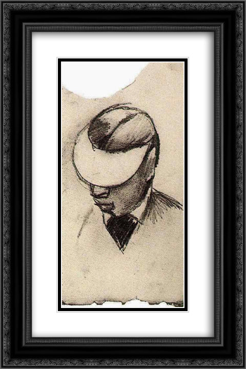 Head of a Man with Cap (Lithographer's Shade) 16x24 Black Ornate Wood Framed Art Print Poster with Double Matting by Van Gogh, Vincent